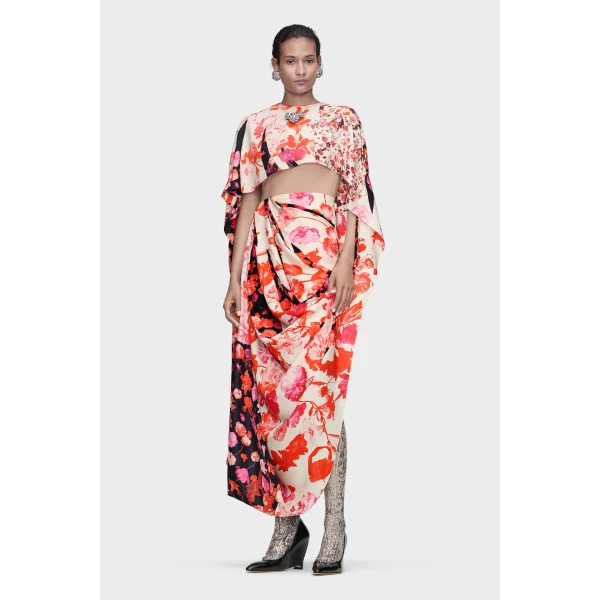 Maison Margiela Floral Draped Dress in Red | Maxi Dresses | Luxury Shoes 