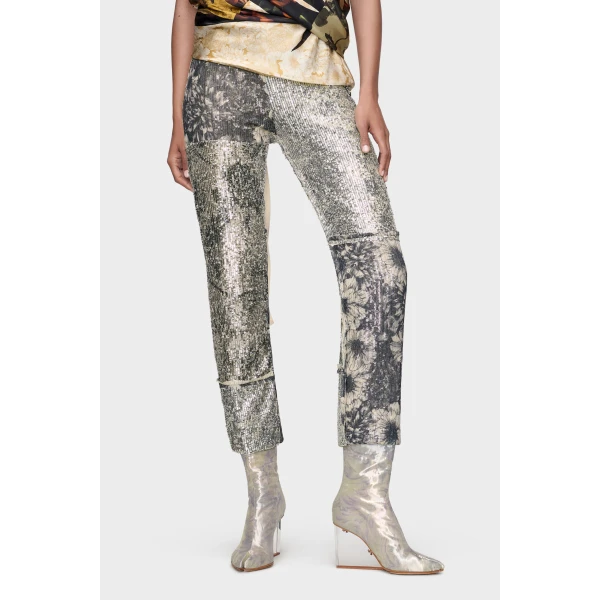 Maison Margiela Floral Sequin Patchwork Trousers in Multicolour | Pants | Luxury Shoes 