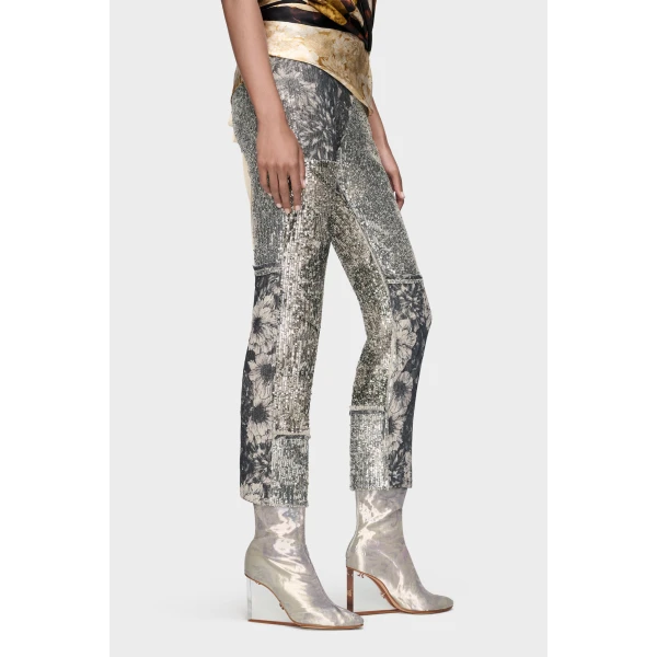 Maison Margiela Floral Sequin Patchwork Trousers in Multicolour | Pants | Luxury Shoes 