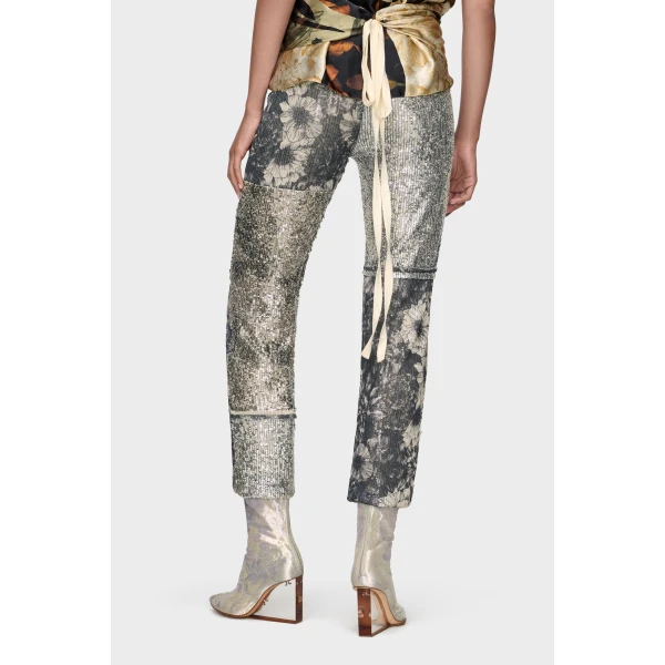 Maison Margiela Floral Sequin Patchwork Trousers in Multicolour | Pants | Luxury Shoes 