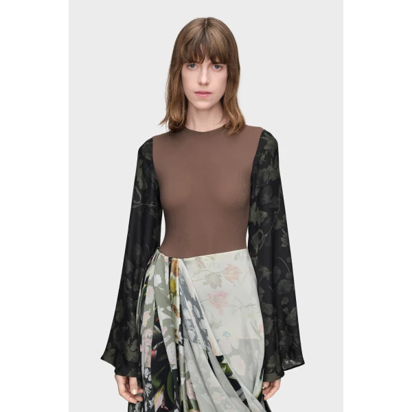 Maison Margiela Floral Sleeve Top in Brown | Tops | Luxury Shoes 