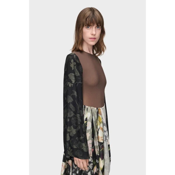 Maison Margiela Floral Sleeve Top in Brown | Tops | Luxury Shoes 