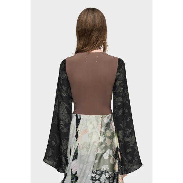 Maison Margiela Floral Sleeve Top in Brown | Tops | Luxury Shoes 