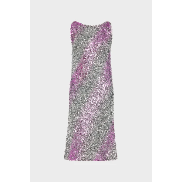 Maison Margiela Foil Knit Midi Dress in Silver | Midi Dresses | Luxury Shoes 