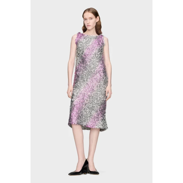 Maison Margiela Foil Knit Midi Dress in Silver | Midi Dresses | Luxury Shoes 