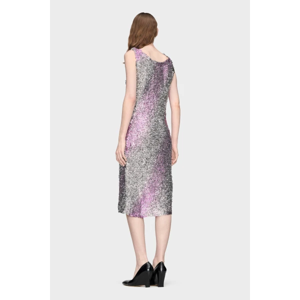 Maison Margiela Foil Knit Midi Dress in Silver | Midi Dresses | Luxury Shoes 