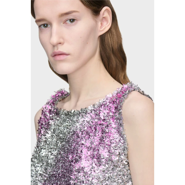 Maison Margiela Foil Knit Midi Dress in Silver | Midi Dresses | Luxury Shoes 
