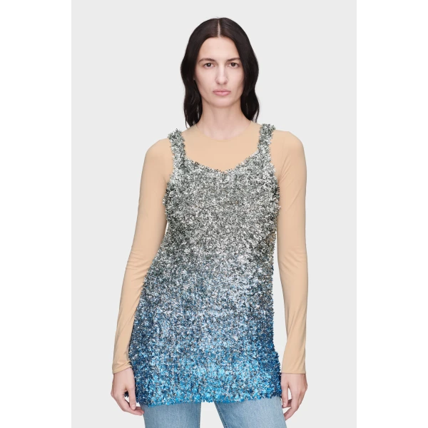 Maison Margiela Foil Knit Top in Silver | Sleeveless | Luxury Shoes 