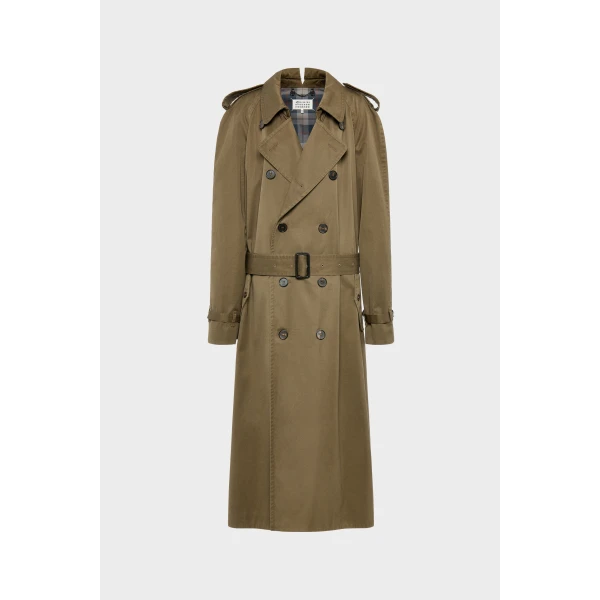 Maison Margiela Folded Collar Cotton Trench Coat in Military Green | Trench Coat | Luxury Shoes 