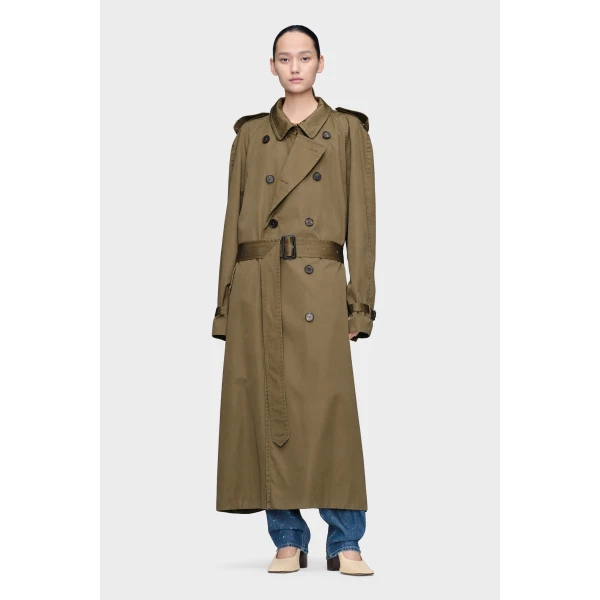 Maison Margiela Folded Collar Cotton Trench Coat in Military Green | Trench Coat | Luxury Shoes 