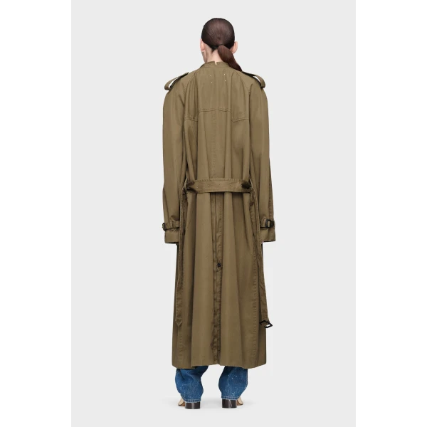 Maison Margiela Folded Collar Cotton Trench Coat in Military Green | Trench Coat | Luxury Shoes 