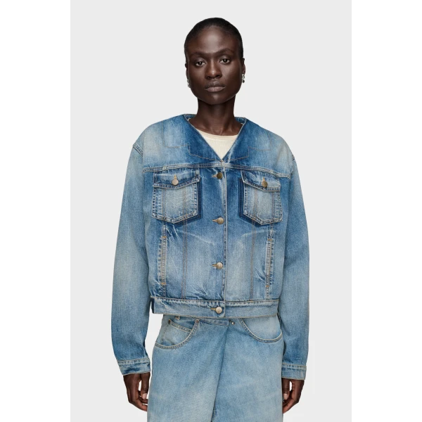Maison Margiela Folded Collar Denim Jacket in Blue Jeans | Denim | Luxury Shoes 