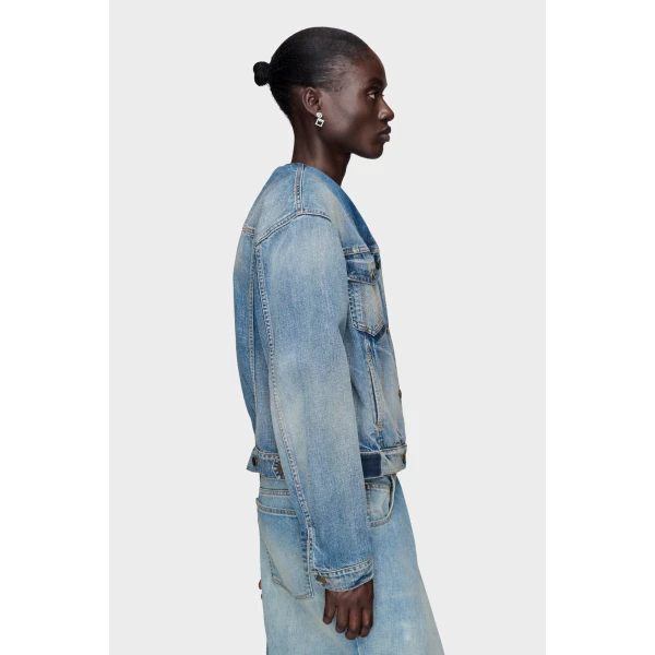 Maison Margiela Folded Collar Denim Jacket in Blue Jeans | Denim | Luxury Shoes 