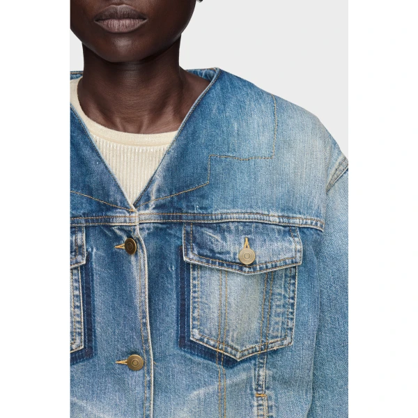 Maison Margiela Folded Collar Denim Jacket in Blue Jeans | Denim | Luxury Shoes 