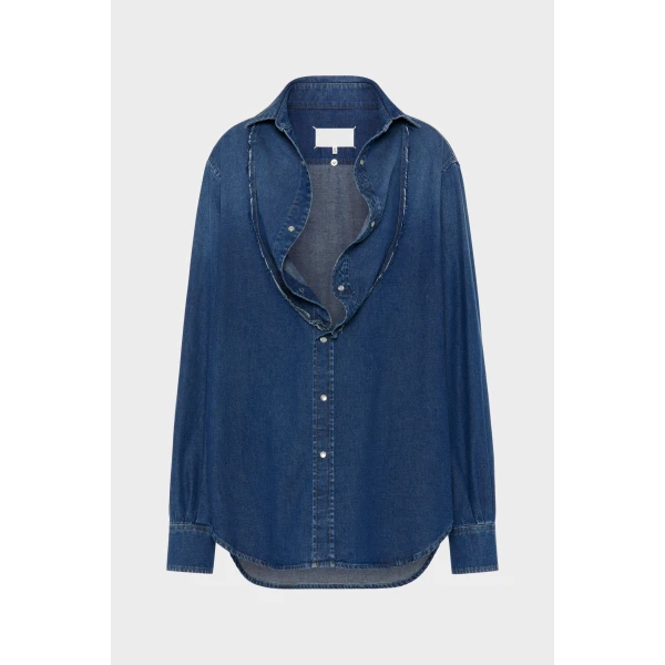 Maison Margiela Folded Collar Denim Shirt in Blue | Shirts | Luxury Shoes 