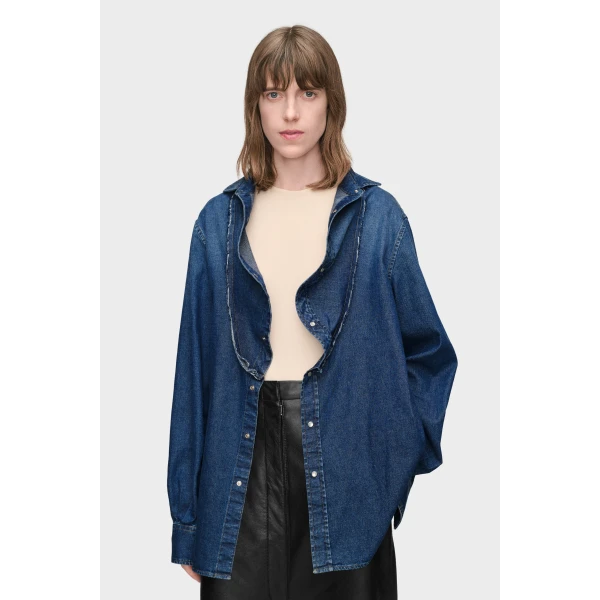 Maison Margiela Folded Collar Denim Shirt in Blue | Shirts | Luxury Shoes 