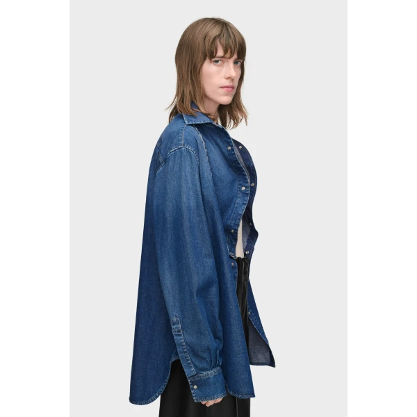 Maison Margiela Folded Collar Denim Shirt in Blue | Shirts | Luxury Shoes 