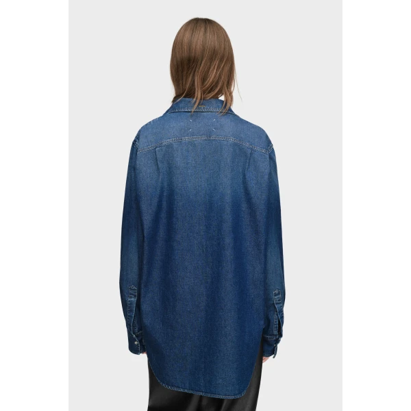 Maison Margiela Folded Collar Denim Shirt in Blue | Shirts | Luxury Shoes 