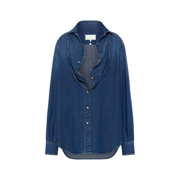 Maison Margiela Folded Collar Denim Shirt in Blue | Luxury Shoes 