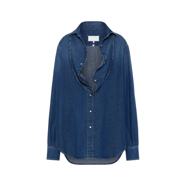 Maison Margiela Folded Collar Denim Shirt in Blue | Luxury Shoes 