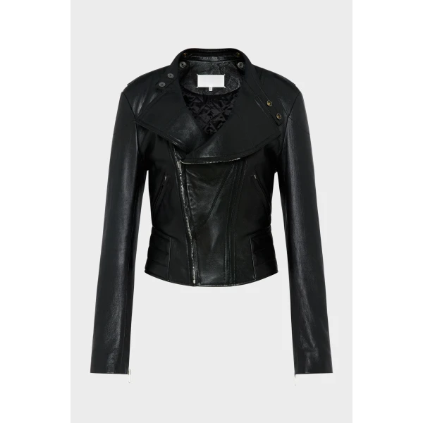 Maison Margiela Folded Collar Leather Jacket in Black | Leather Jackets | Luxury Shoes 