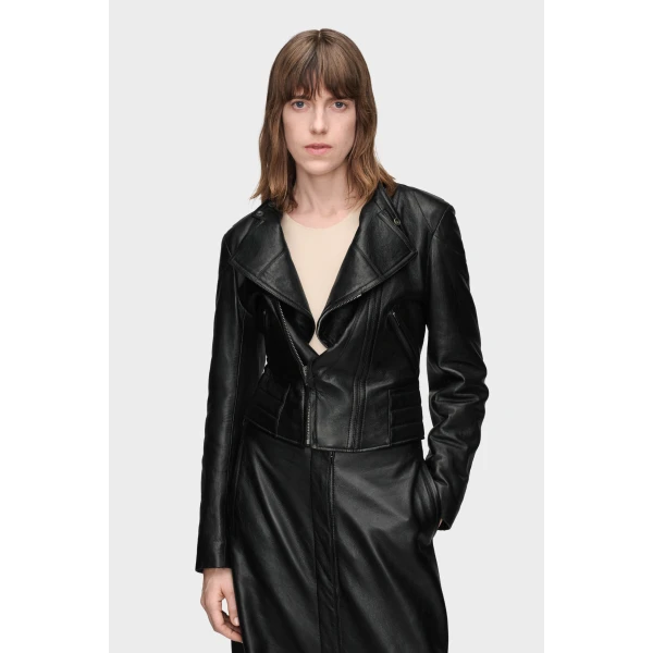 Maison Margiela Folded Collar Leather Jacket in Black | Leather Jackets | Luxury Shoes 