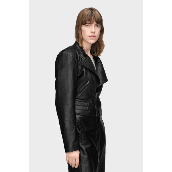 Maison Margiela Folded Collar Leather Jacket in Black | Leather Jackets | Luxury Shoes 