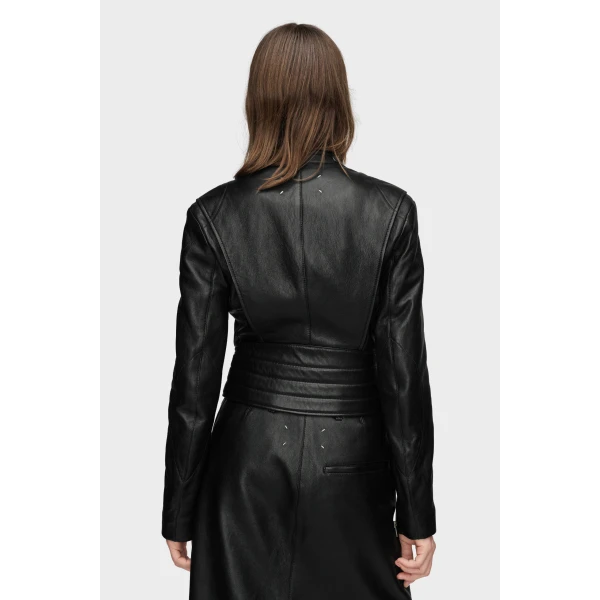 Maison Margiela Folded Collar Leather Jacket in Black | Leather Jackets | Luxury Shoes 