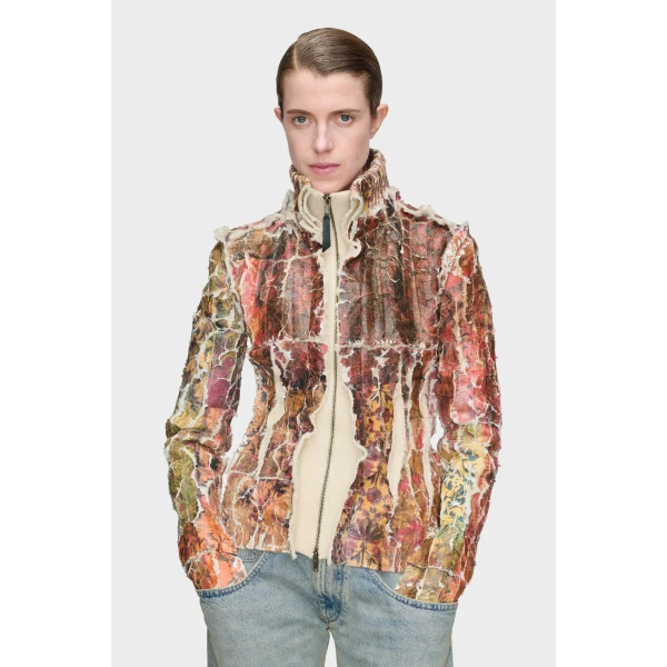 Maison Margiela Fragmented Floral Zip-Up Jacket in Multicolour | Cardigan | Luxury Shoes 