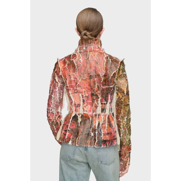 Maison Margiela Fragmented Floral Zip-Up Jacket in Multicolour | Cardigan | Luxury Shoes 