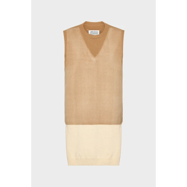 Maison Margiela Fused Knit Vest in Beige | Sweaters | Luxury Shoes 