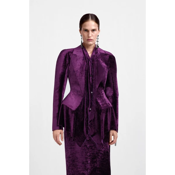 Maison Margiela Fusion Velvet Structured Blazer in Purple | Blazers | Luxury Shoes 
