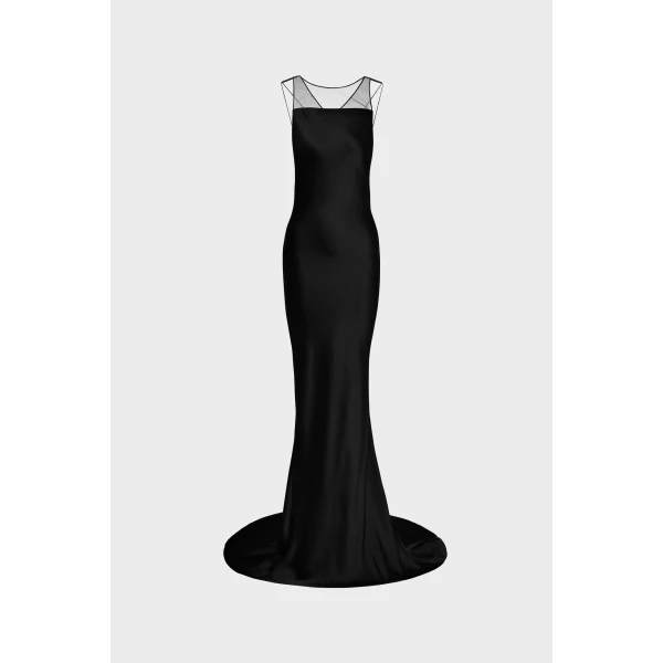 Maison Margiela Hammered Satin Gown in Black | Evening Gowns | Luxury Shoes 