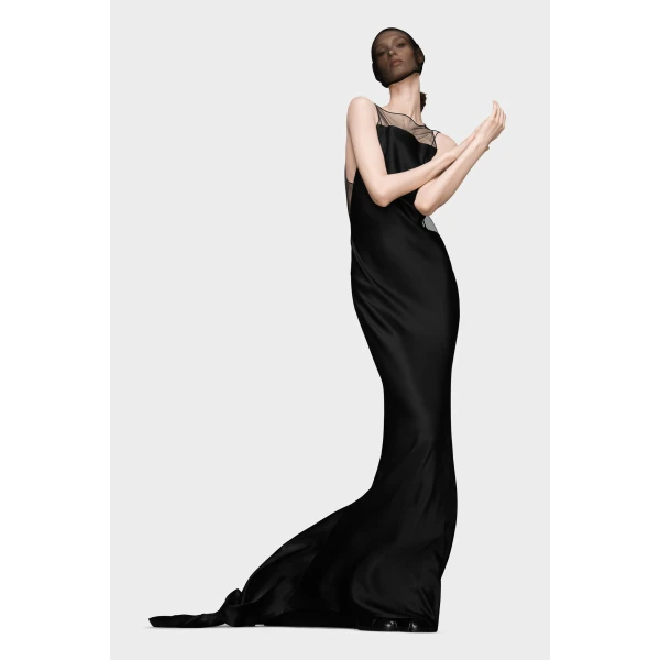 Maison Margiela Hammered Satin Gown in Black | Evening Gowns | Luxury Shoes 
