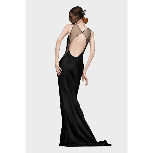 Maison Margiela Hammered Satin Gown in Black | Evening Gowns | Luxury Shoes 