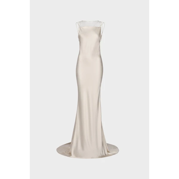 Maison Margiela Hammered Satin Gown in Ivory | Evening Gowns | Luxury Shoes 