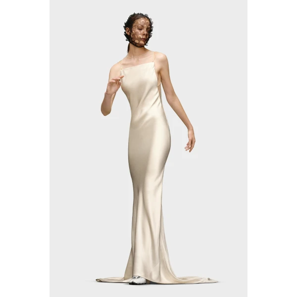Maison Margiela Hammered Satin Gown in Ivory | Evening Gowns | Luxury Shoes 