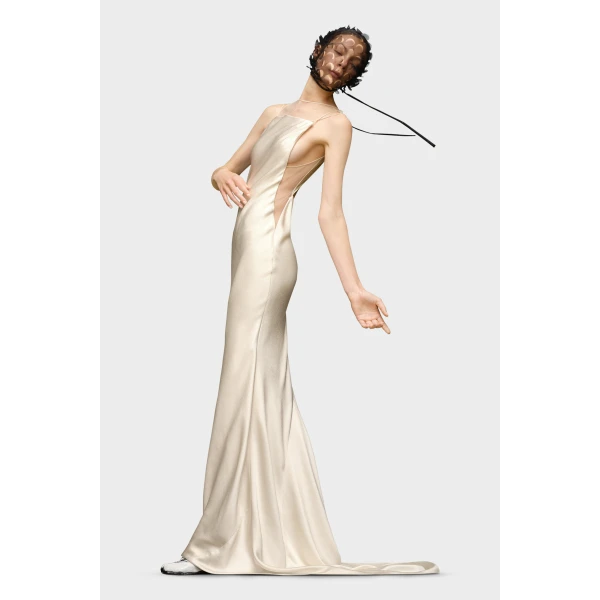 Maison Margiela Hammered Satin Gown in Ivory | Evening Gowns | Luxury Shoes 
