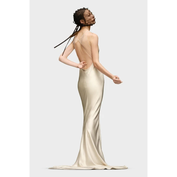 Maison Margiela Hammered Satin Gown in Ivory | Evening Gowns | Luxury Shoes 