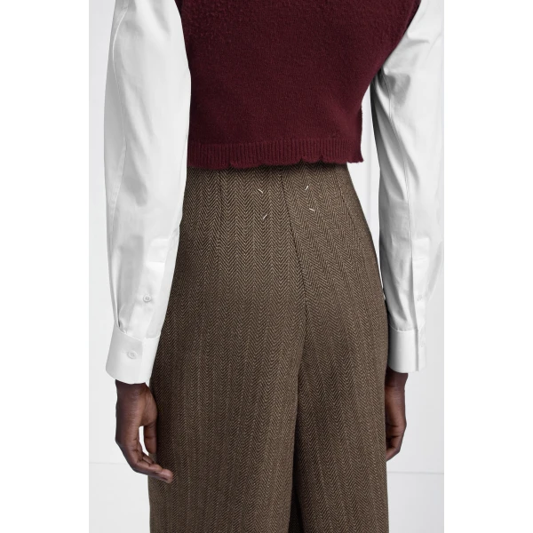 Maison Margiela Herringbone Virgin Wool Midi Skirt in Pink Beige | Midi Skirts | Luxury Shoes 