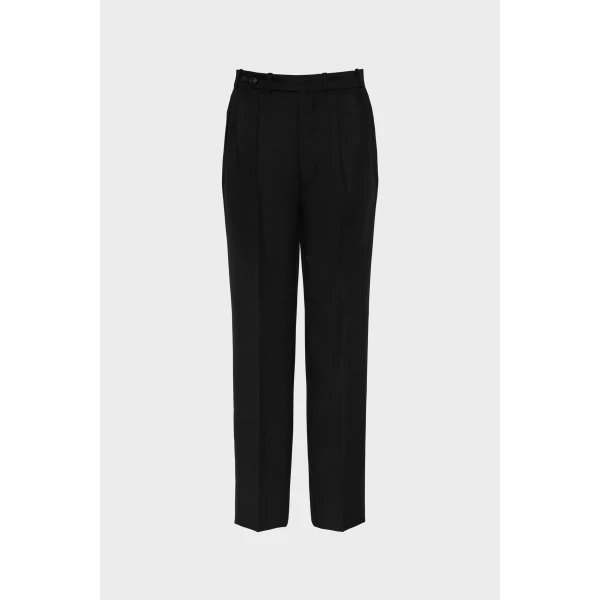 Maison Margiela Herringbone Wool Pleated Trousers in Black | Tailored pants | Luxury Shoes 
