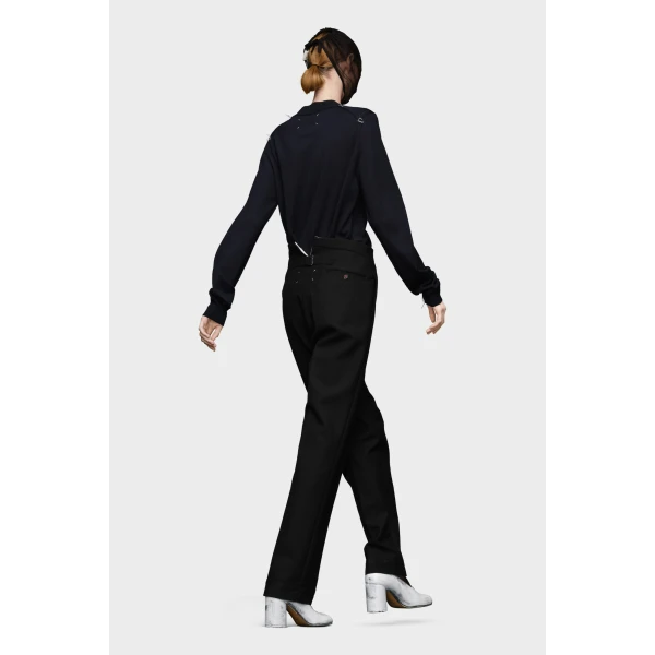 Maison Margiela Herringbone Wool Pleated Trousers in Black | Tailored pants | Luxury Shoes 