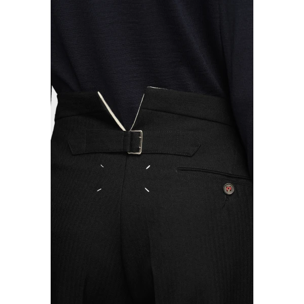 Maison Margiela Herringbone Wool Pleated Trousers in Black | Tailored pants | Luxury Shoes 