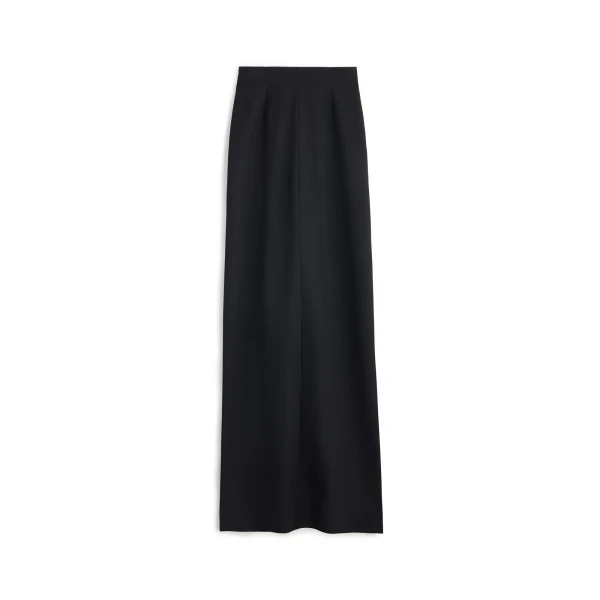 High-Waist Virgin Wool Column Skirt in Black