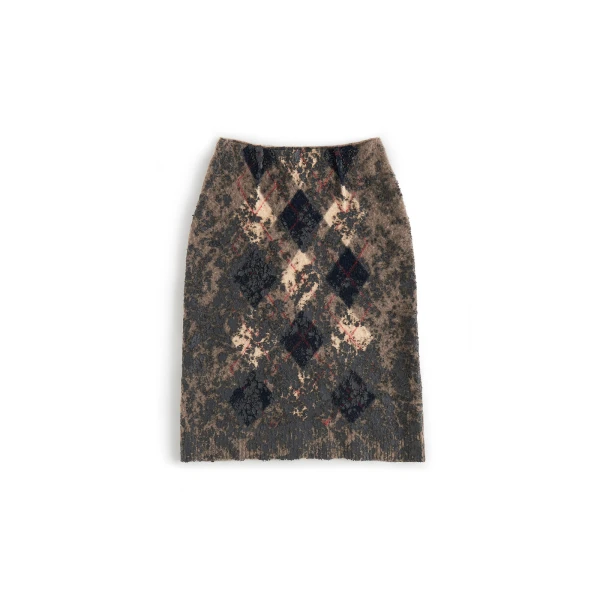 Maison Margiela Knit Virgin Wool Pencil Skirt in Walnut and Navy Blue | Luxury Shoes 