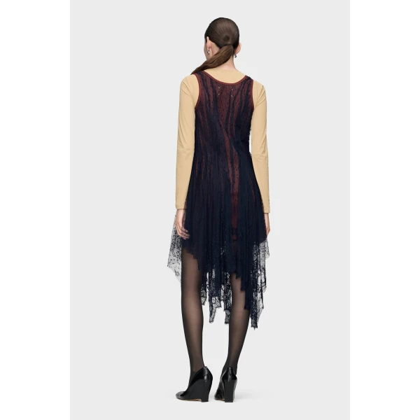 Maison Margiela Lace Midi Dress in Black | Midi Dresses | Luxury Shoes 