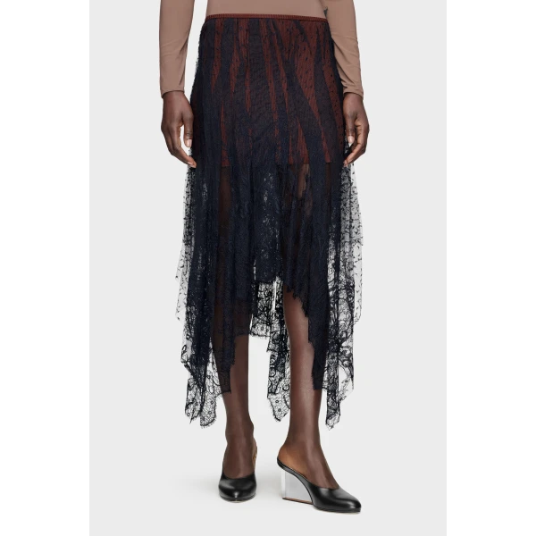 Maison Margiela Lace Midi Skirt in Black | Midi Skirts | Luxury Shoes 