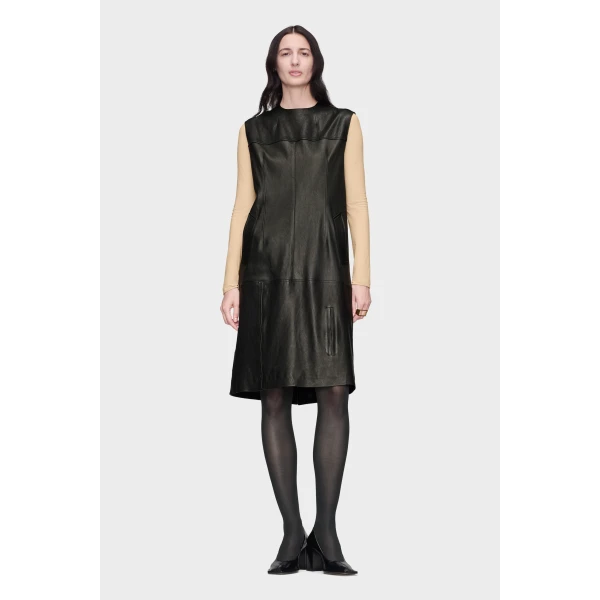 Maison Margiela Leather Midi Dress in Black | Midi Dresses | Luxury Shoes 