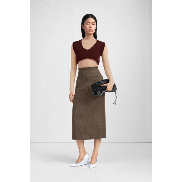 Maison Margiela Lived-In Raw-Edge Knit Vest in Bordeaux | Sweaters | Luxury Shoes 