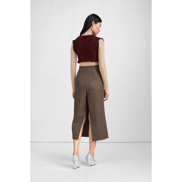 Maison Margiela Lived-In Raw-Edge Knit Vest in Bordeaux | Sweaters | Luxury Shoes 